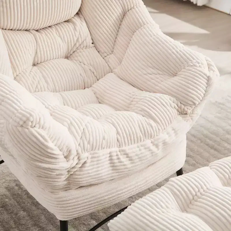 Chaise longue ergonomique paresseuse avec ottoman pour salon et petits espaces - Cadre en acier et canapé paresseux avec pochette latérale