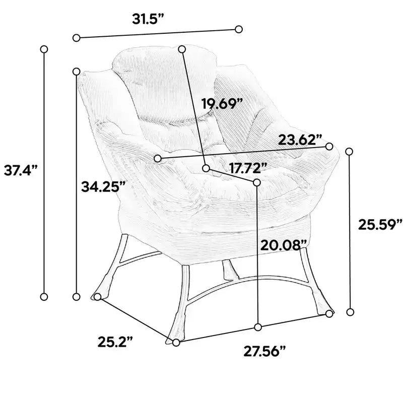 Chaise longue ergonomique paresseuse avec ottoman pour salon et petits espaces - Cadre en acier et canapé paresseux avec pochette latérale