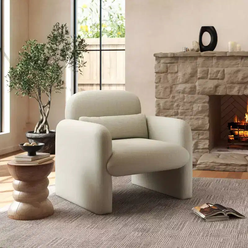 GDFStudio Diane Modern Chenille Upholstered Barrel Accent Chair with Pillow