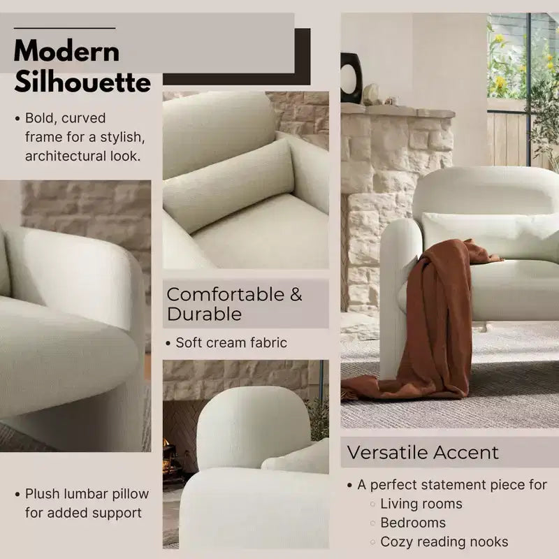 GDFStudio Diane Modern Chenille Upholstered Barrel Accent Chair with Pillow
