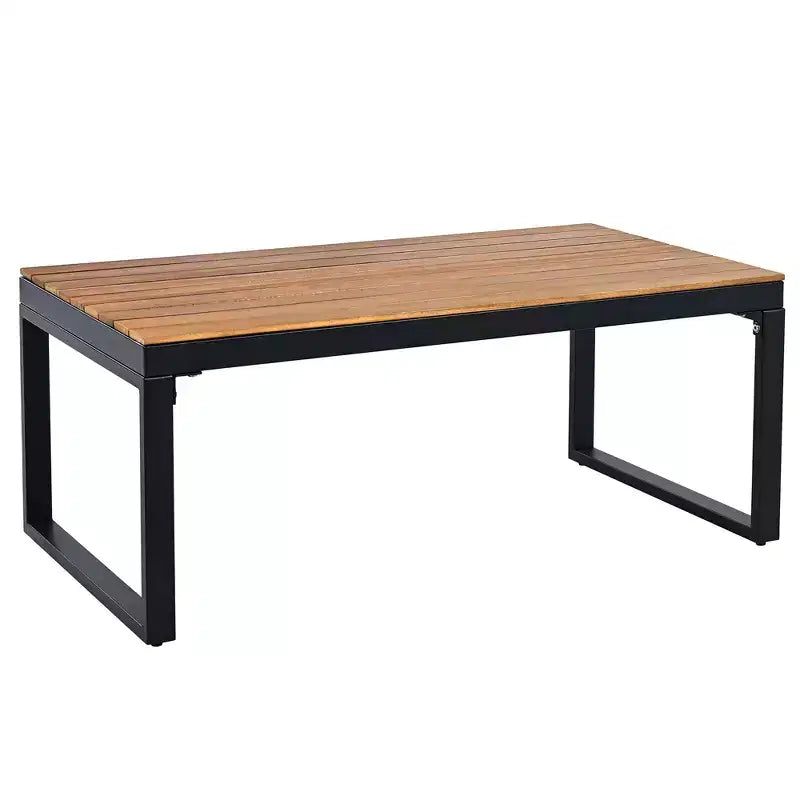 Ensemble de salon de jardin GDFStudio Carter moderne en métal et bois d'acacia 4 pièces avec canapé, table basse et coussins