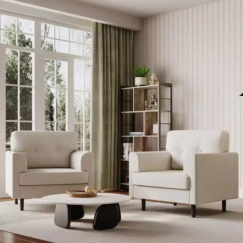 38 Wide Linen Ergonomic Accent Chair, Modern Single Seater Armchair with High-Density Foam & Wide Armrests for Living Room, Office & Bedroom