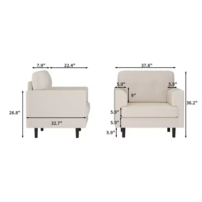 38 Wide Linen Ergonomic Accent Chair, Modern Single Seater Armchair with High-Density Foam & Wide Armrests for Living Room, Office & Bedroom