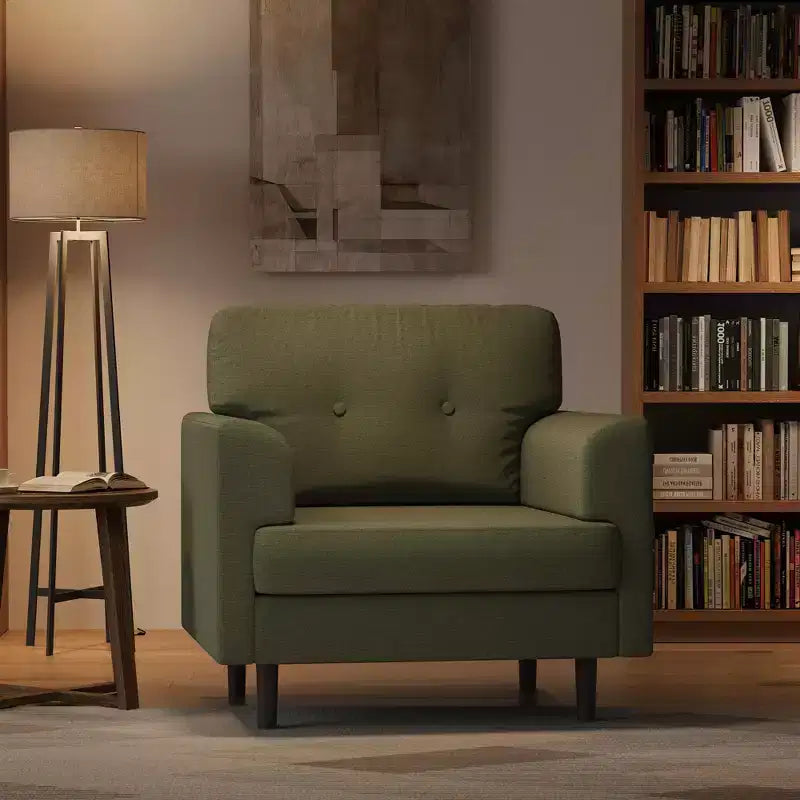 38 Wide Linen Ergonomic Accent Chair, Modern Single Seater Armchair with High-Density Foam & Wide Armrests for Living Room, Office & Bedroom