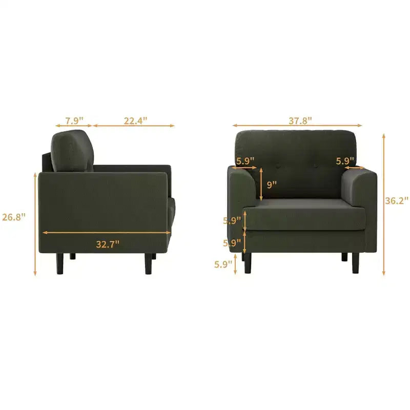 38 Wide Linen Ergonomic Accent Chair, Modern Single Seater Armchair with High-Density Foam & Wide Armrests for Living Room, Office & Bedroom