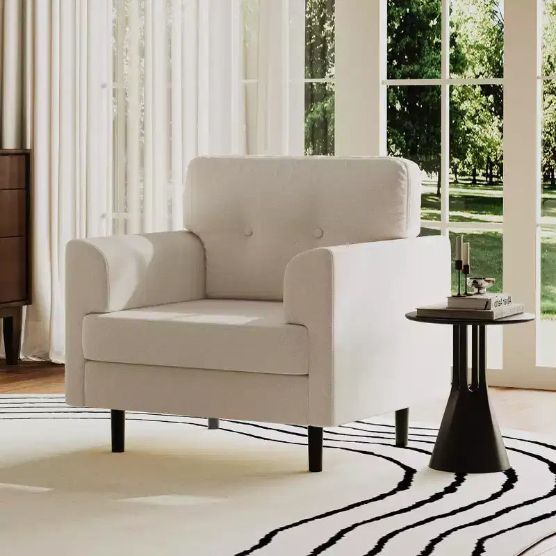 38 Wide Linen Ergonomic Accent Chair, Modern Single Seater Armchair with High-Density Foam & Wide Armrests for Living Room, Office & Bedroom