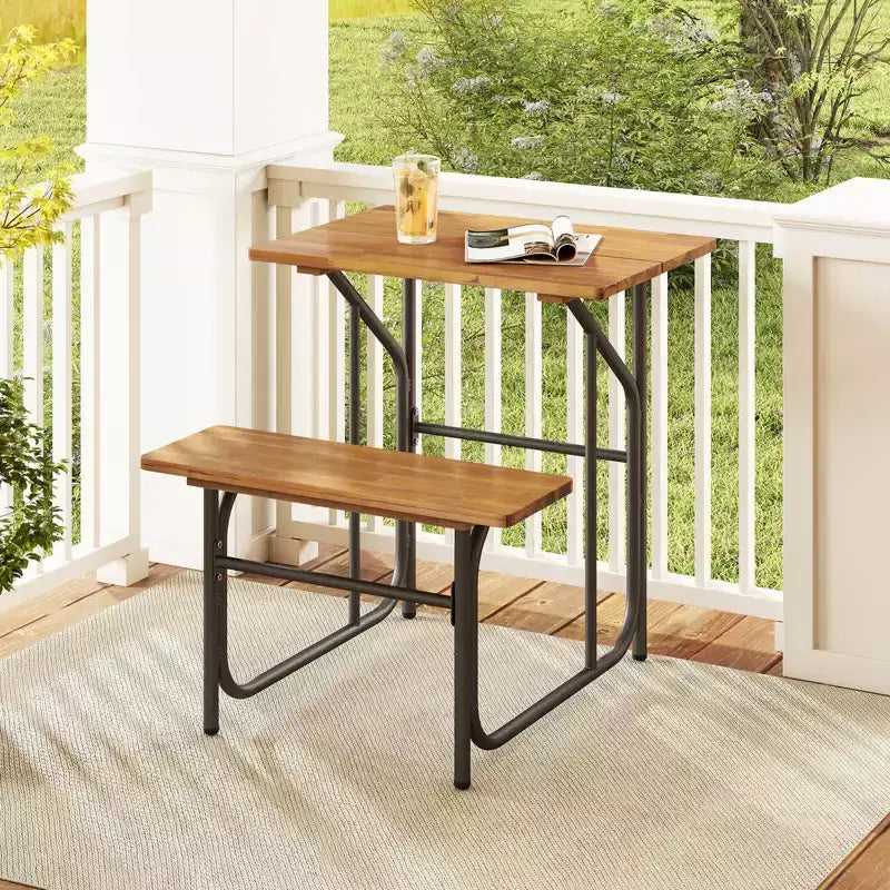 Costway Ensemble Table et Banc de Patio 1/2 PCS Table de Pique-nique et Banc un Côté avec Plateau en Bois d'Acacia Pieds en Métal