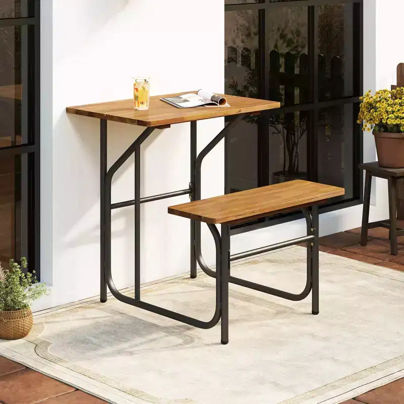 Costway Ensemble Table et Banc de Patio 1/2 PCS Table de Pique-nique et Banc un Côté avec Plateau en Bois d'Acacia Pieds en Métal