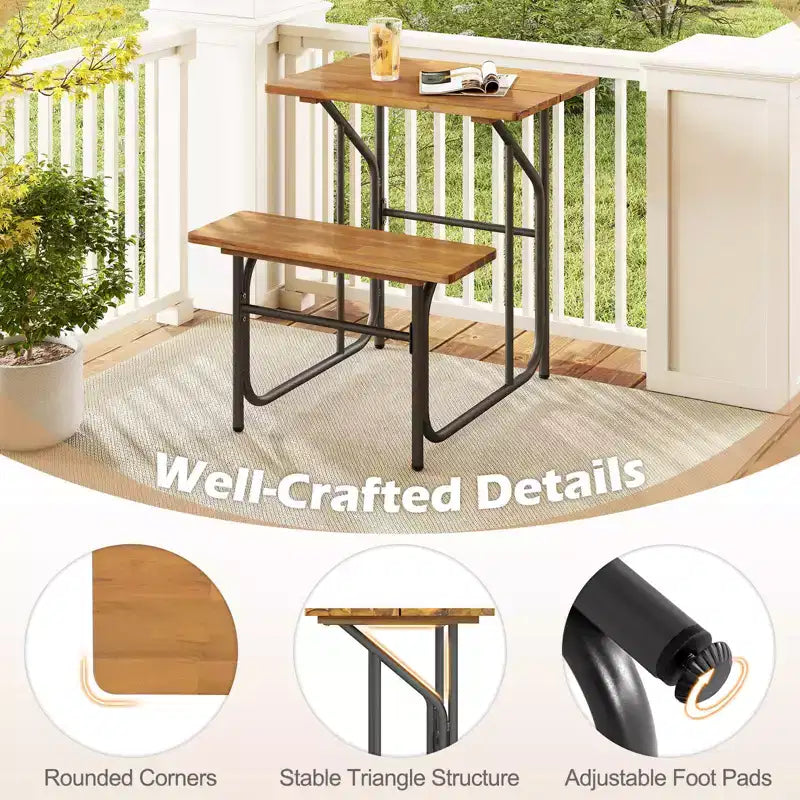 Costway Ensemble Table et Banc de Patio 1/2 PCS Table de Pique-nique et Banc un Côté avec Plateau en Bois d'Acacia Pieds en Métal