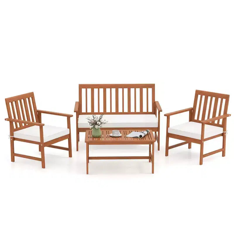 Costway Ensemble de Meubles de Jardin 4/8 Pièces en Bois d'Acacia Table Basse & 2 Fauteuils avec Coussins d'Assise