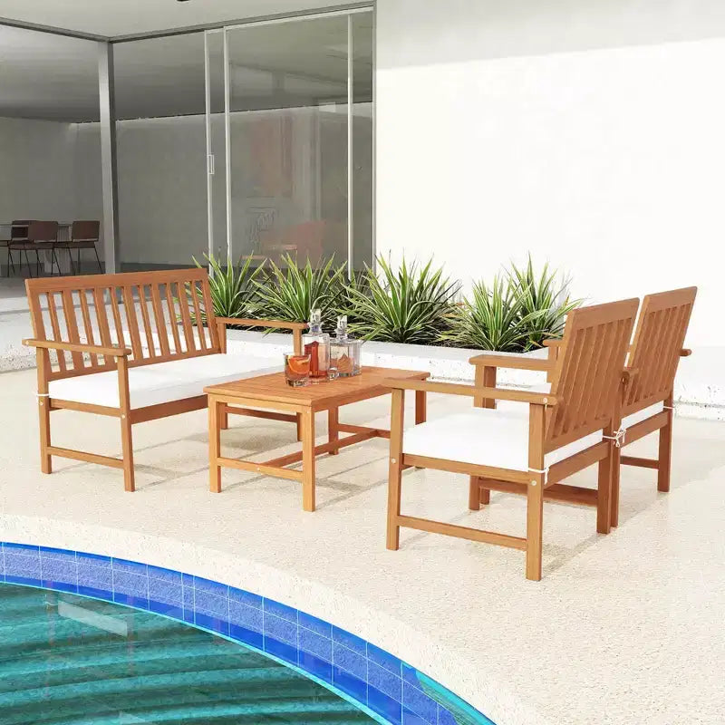 Costway Ensemble de Meubles de Jardin 4/8 Pièces en Bois d'Acacia Table Basse & 2 Fauteuils avec Coussins d'Assise