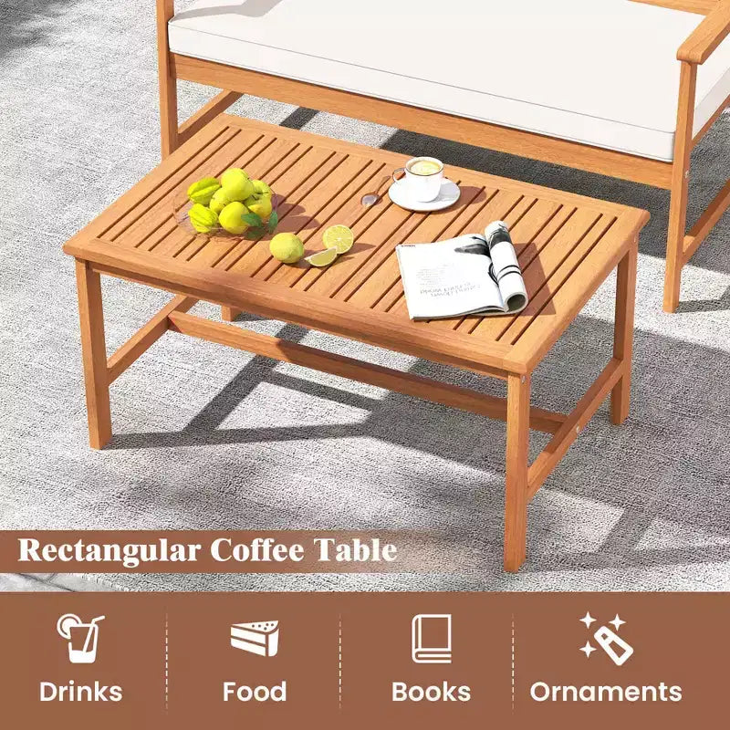 Costway Ensemble de Meubles de Jardin 4/8 Pièces en Bois d'Acacia Table Basse & 2 Fauteuils avec Coussins d'Assise
