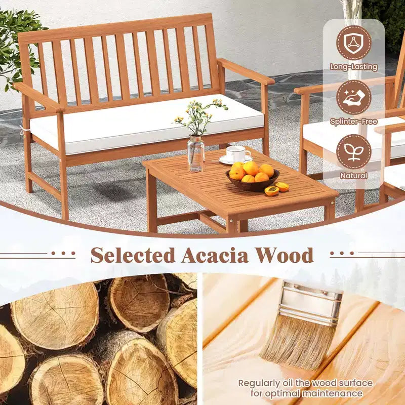 Costway Ensemble de Meubles de Jardin 4/8 Pièces en Bois d'Acacia Table Basse & 2 Fauteuils avec Coussins d'Assise