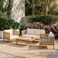 Christopher Knight Home Elvis Patio Modern Acacia Wood 4-Piece Seating Set with Woven Rope Panels and Cushioned