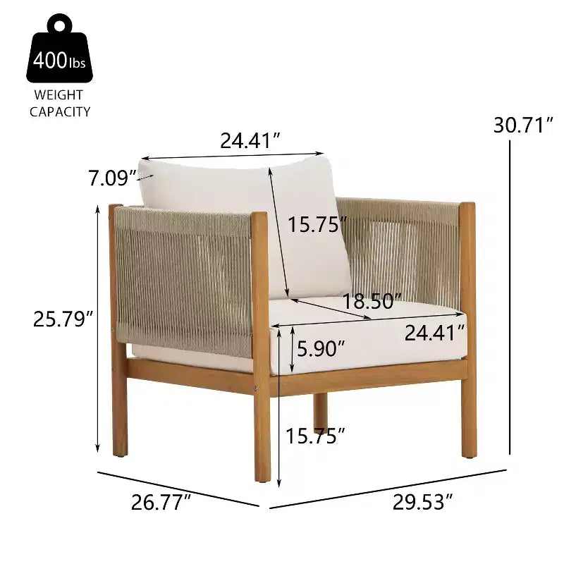 Christopher Knight Home Elvis Ensemble de 4 pièces pour patio en bois d'acacia moderne avec panneaux en corde tressée et coussins
