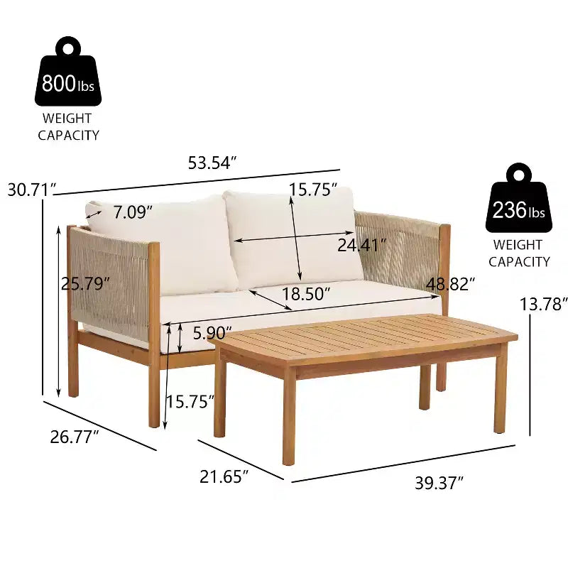 Christopher Knight Home Elvis Ensemble de 4 pièces pour patio en bois d'acacia moderne avec panneaux en corde tressée et coussins