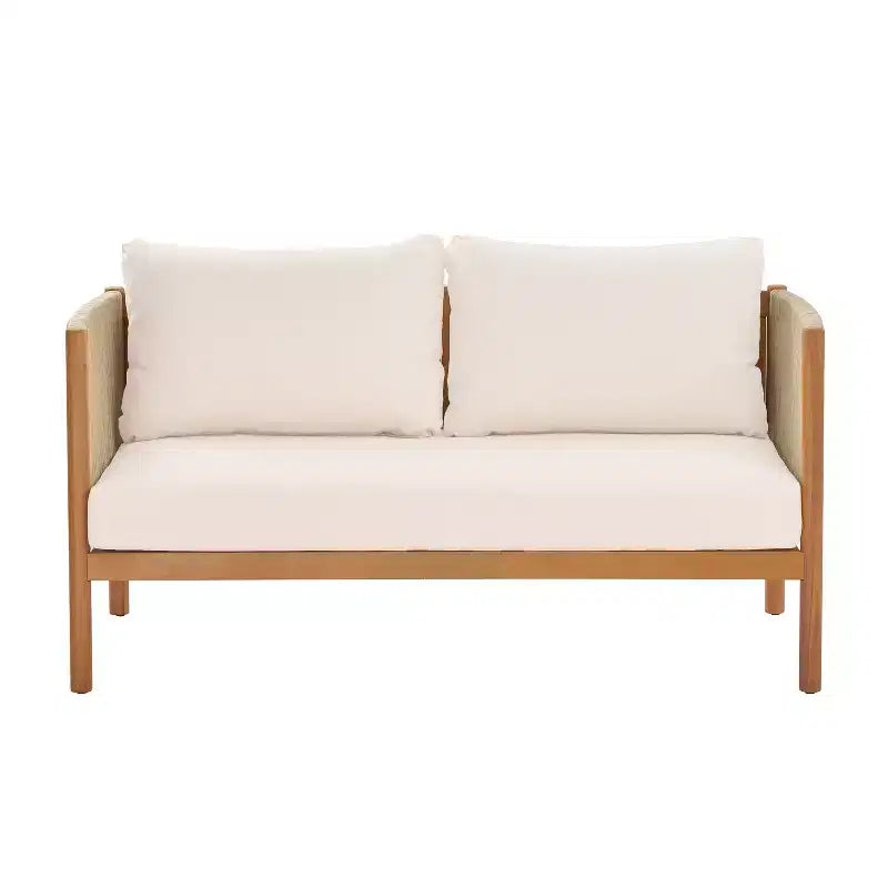 Christopher Knight Home Elvis Ensemble de 4 pièces pour patio en bois d'acacia moderne avec panneaux en corde tressée et coussins