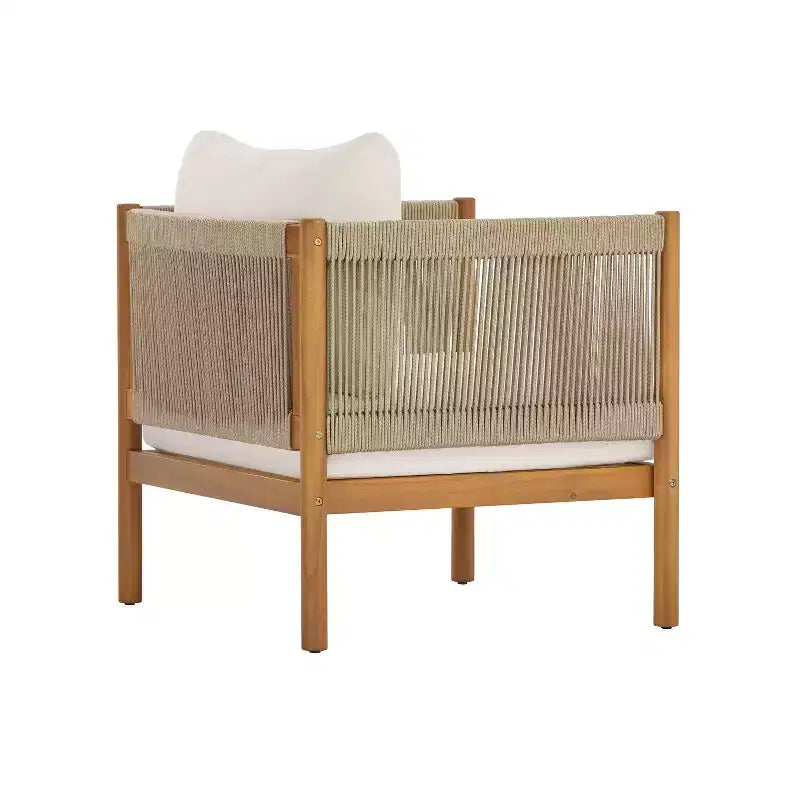 Christopher Knight Home Elvis Ensemble de 4 pièces pour patio en bois d'acacia moderne avec panneaux en corde tressée et coussins