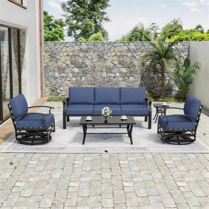 ALAULM Ensemble de mobilier de patio en aluminium 5 places avec canapé, salon de jardin avec 5 chaises pivotantes et table basse en métal
