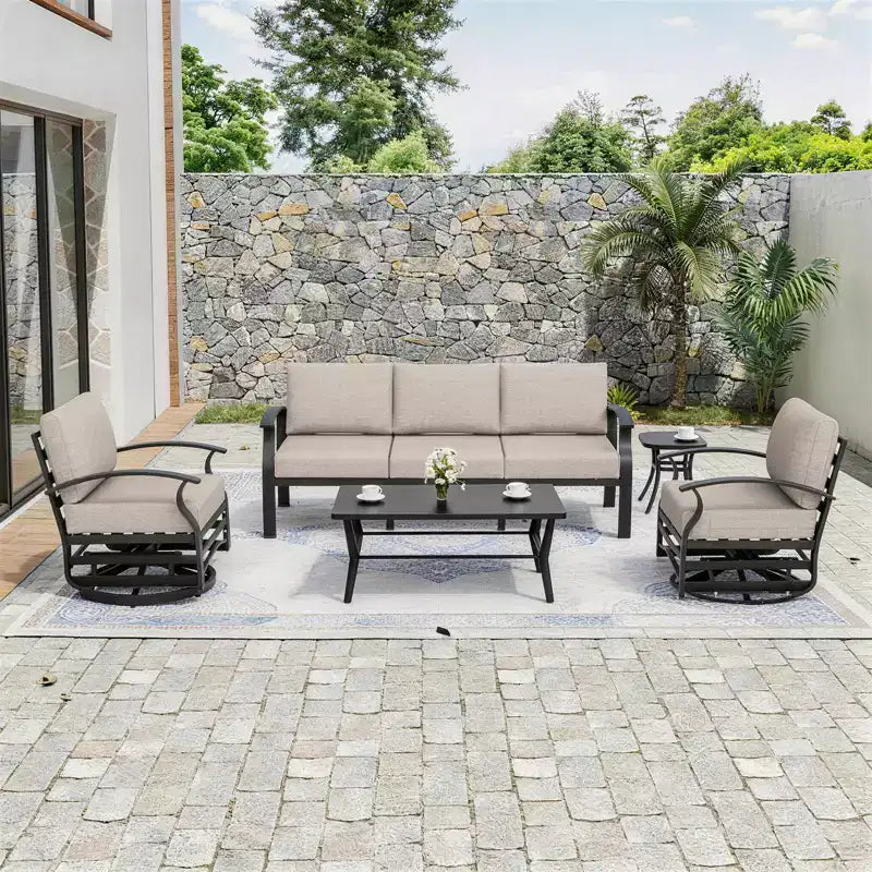 ALAULM Ensemble de mobilier de patio en aluminium 5 places avec canapé, salon de jardin avec 5 chaises pivotantes et table basse en métal