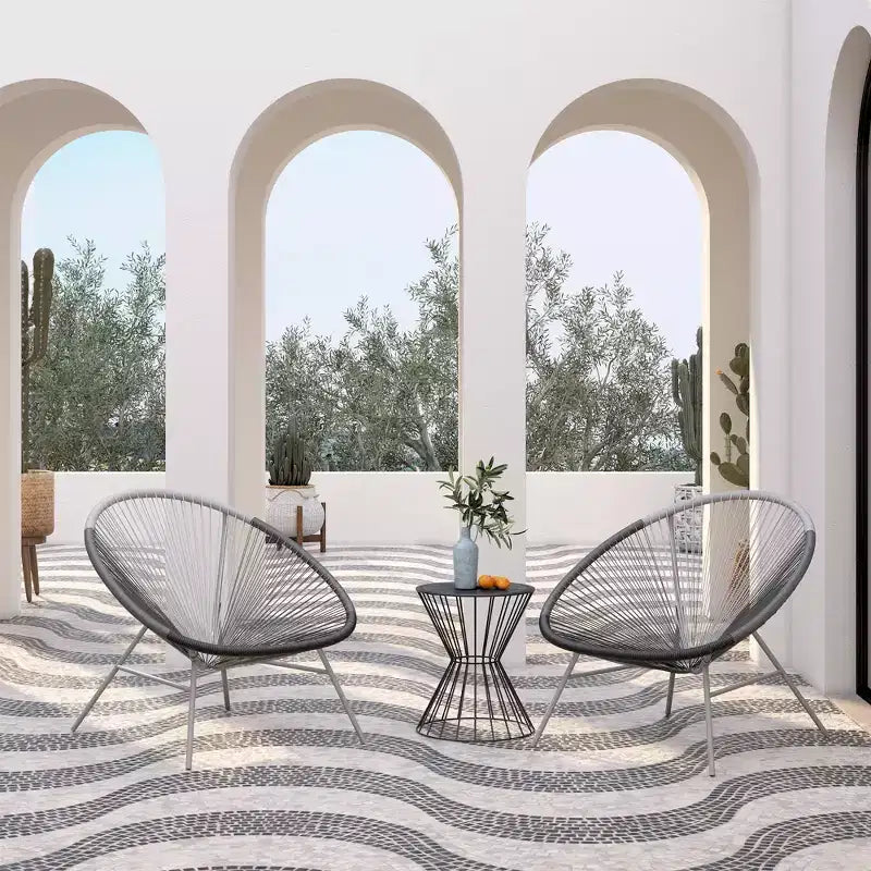 GDFStudio Bjorn Modern Steel and Resin Rope Lounge Chairs with Extra Large Cradling Design (Set of 2)