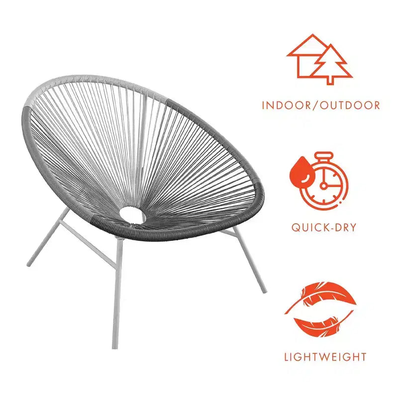 GDFStudio Bjorn Modern Steel and Resin Rope Lounge Chairs with Extra Large Cradling Design (Set of 2)