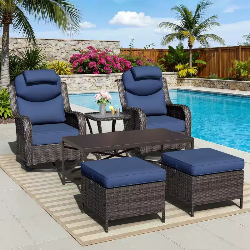 Ensemble de chaises à bascule pivotantes d'extérieur UPTIOT avec poufs convertibles et table basse pour un confort de patio