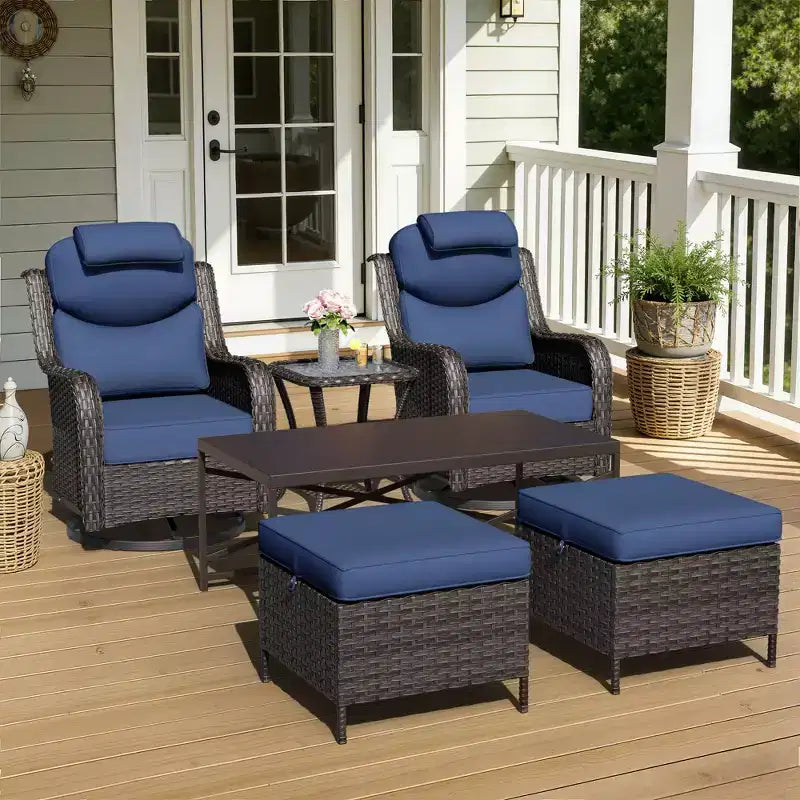 Ensemble de chaises à bascule pivotantes d'extérieur UPTIOT avec poufs convertibles et table basse pour un confort de patio