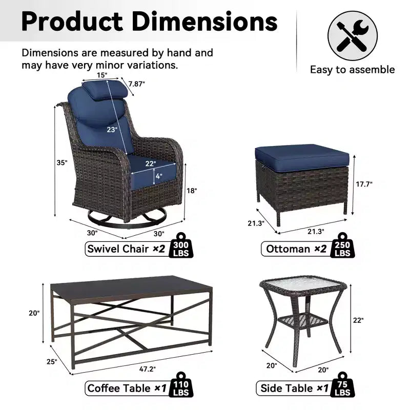 Ensemble de chaises à bascule pivotantes d'extérieur UPTIOT avec poufs convertibles et table basse pour un confort de patio