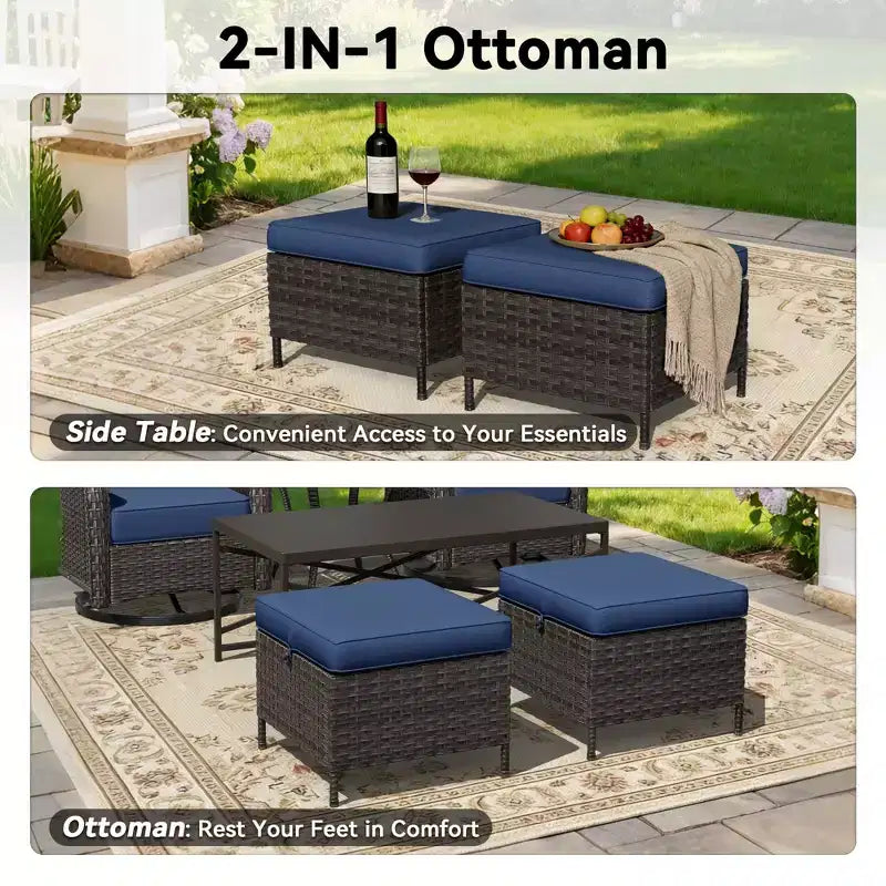 Ensemble de chaises à bascule pivotantes d'extérieur UPTIOT avec poufs convertibles et table basse pour un confort de patio