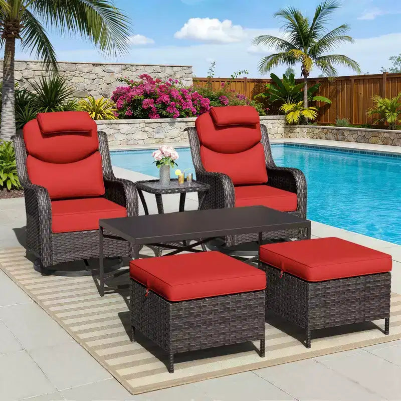 Ensemble de chaises à bascule pivotantes d'extérieur UPTIOT avec poufs convertibles et table basse pour un confort de patio