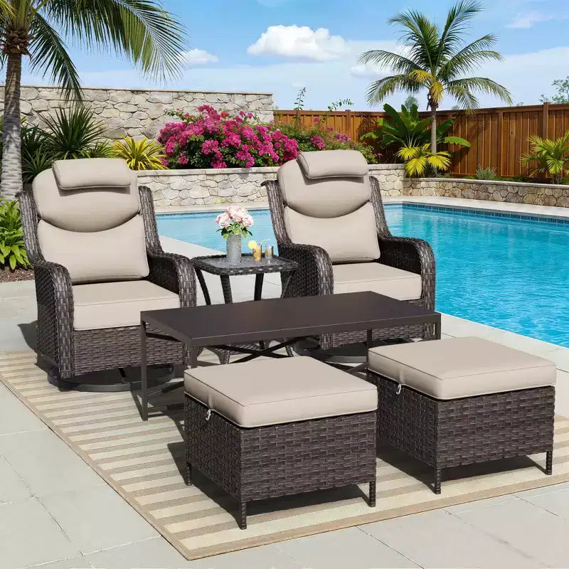 Ensemble de chaises à bascule pivotantes d'extérieur UPTIOT avec poufs convertibles et table basse pour un confort de patio