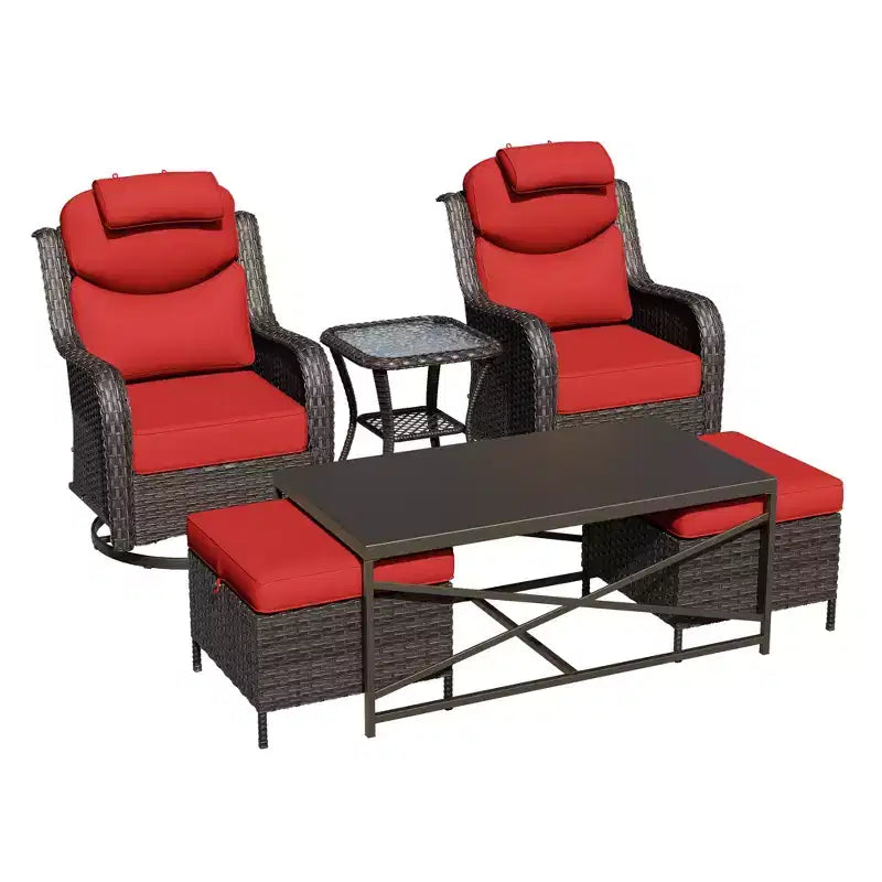 Ensemble de chaises à bascule pivotantes d'extérieur UPTIOT avec poufs convertibles et table basse pour un confort de patio