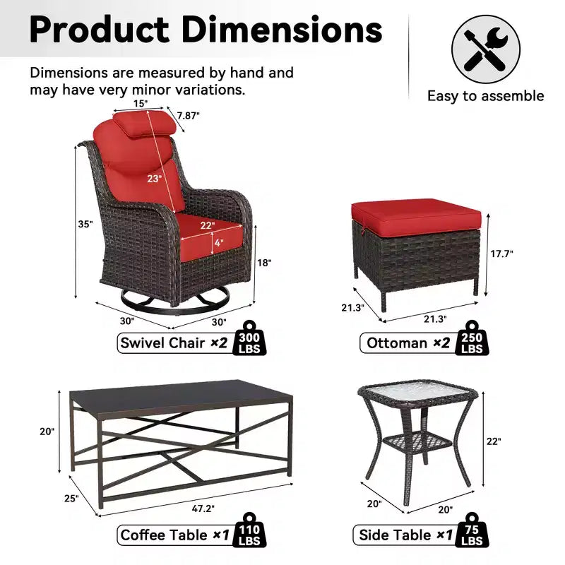 Ensemble de chaises à bascule pivotantes d'extérieur UPTIOT avec poufs convertibles et table basse pour un confort de patio