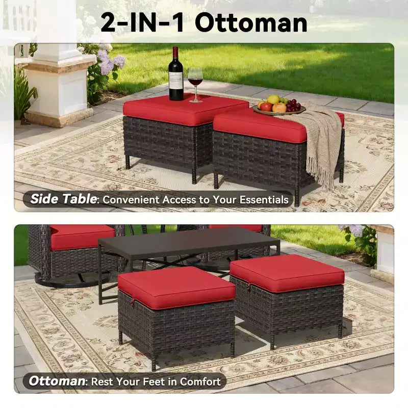 Ensemble de chaises à bascule pivotantes d'extérieur UPTIOT avec poufs convertibles et table basse pour un confort de patio