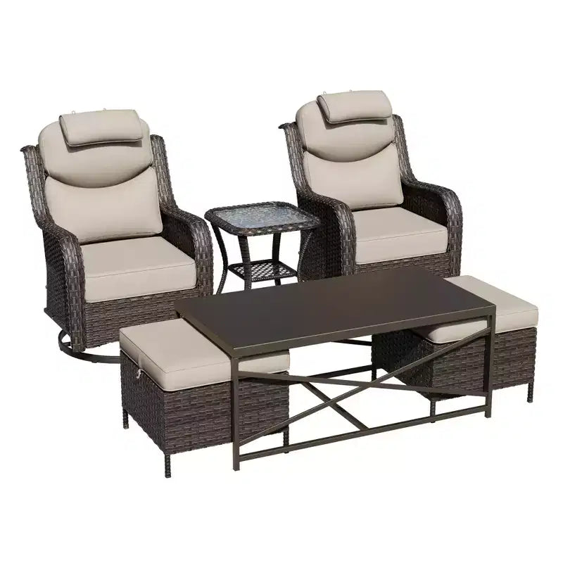 Ensemble de chaises à bascule pivotantes d'extérieur UPTIOT avec poufs convertibles et table basse pour un confort de patio