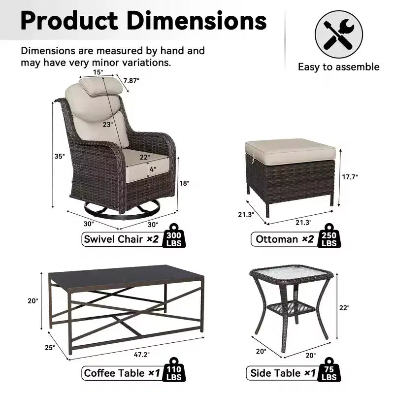 Ensemble de chaises à bascule pivotantes d'extérieur UPTIOT avec poufs convertibles et table basse pour un confort de patio