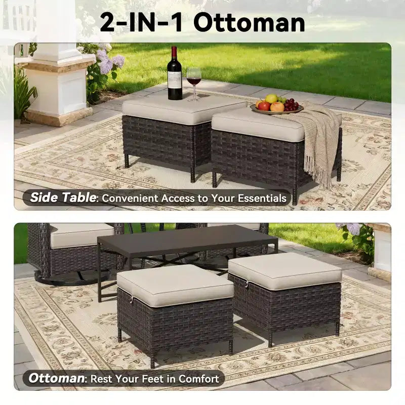 Ensemble de chaises à bascule pivotantes d'extérieur UPTIOT avec poufs convertibles et table basse pour un confort de patio