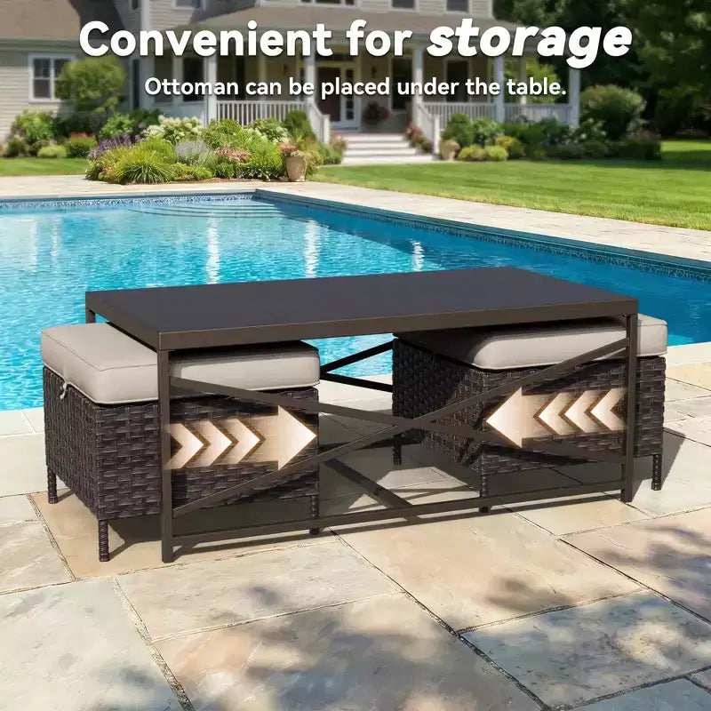 Ensemble de chaises à bascule pivotantes d'extérieur UPTIOT avec poufs convertibles et table basse pour un confort de patio
