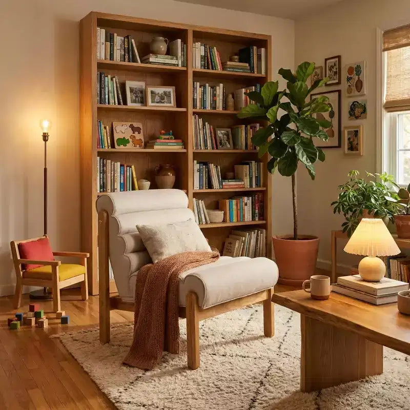 Fauteuil d'appoint FurnitureR avec cadre en bois massif, assise rembourrée épaisse et dossier ergonomique, fauteuil moderne pour salon, chambre et coin lecture