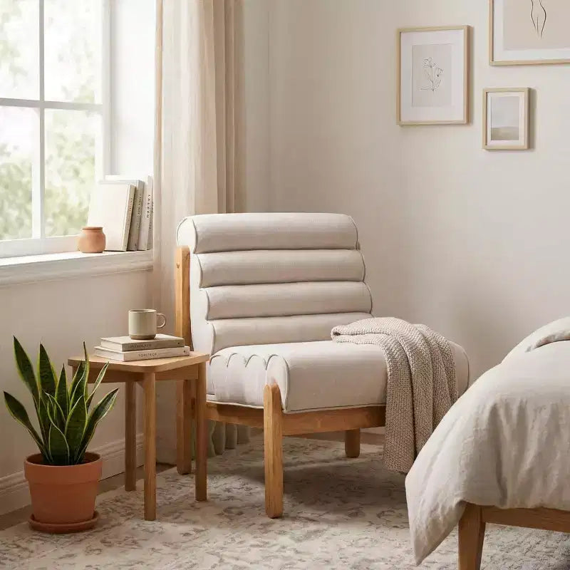 Fauteuil d'appoint FurnitureR avec cadre en bois massif, assise rembourrée épaisse et dossier ergonomique, fauteuil moderne pour salon, chambre et coin lecture