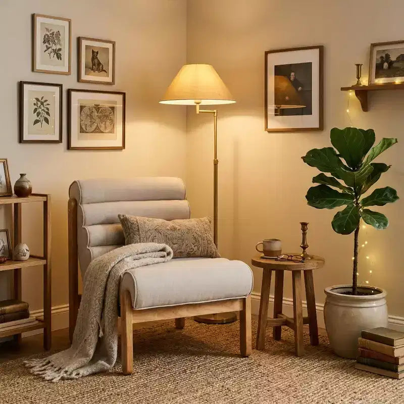 Fauteuil d'appoint FurnitureR avec cadre en bois massif, assise rembourrée épaisse et dossier ergonomique, fauteuil moderne pour salon, chambre et coin lecture