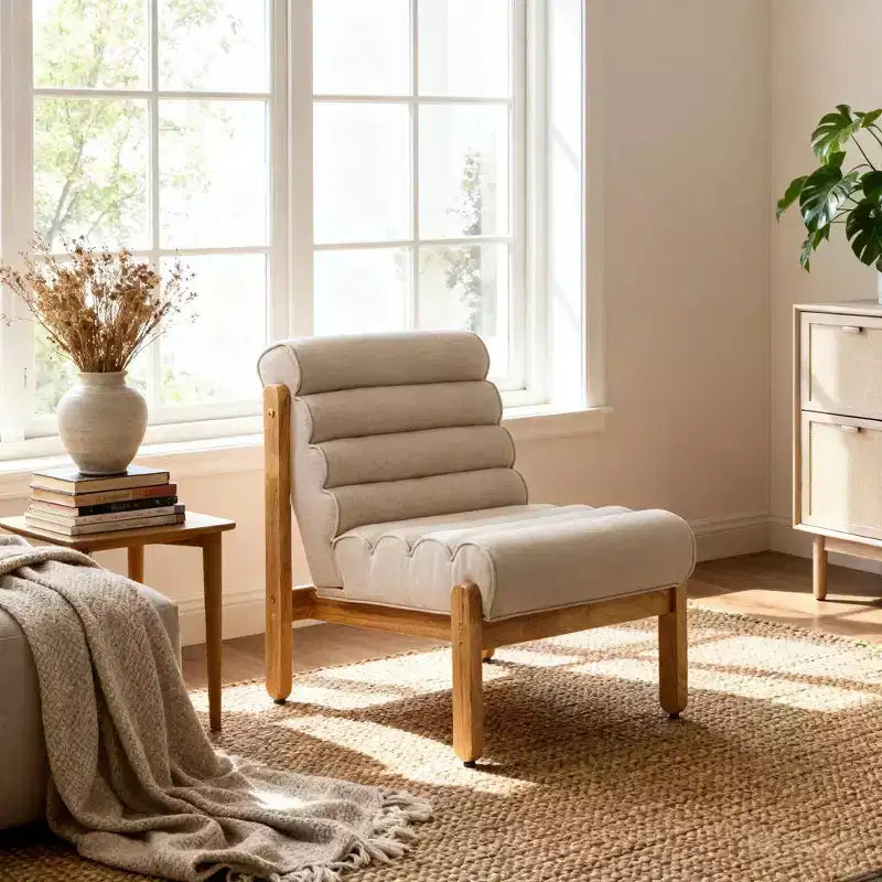 Fauteuil d'appoint FurnitureR avec cadre en bois massif, assise rembourrée épaisse et dossier ergonomique, fauteuil moderne pour salon, chambre et coin lecture