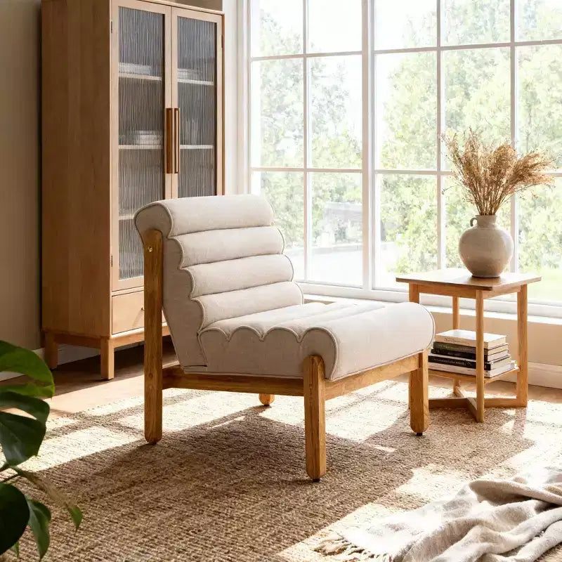 Fauteuil d'appoint FurnitureR avec cadre en bois massif, assise rembourrée épaisse et dossier ergonomique, fauteuil moderne pour salon, chambre et coin lecture