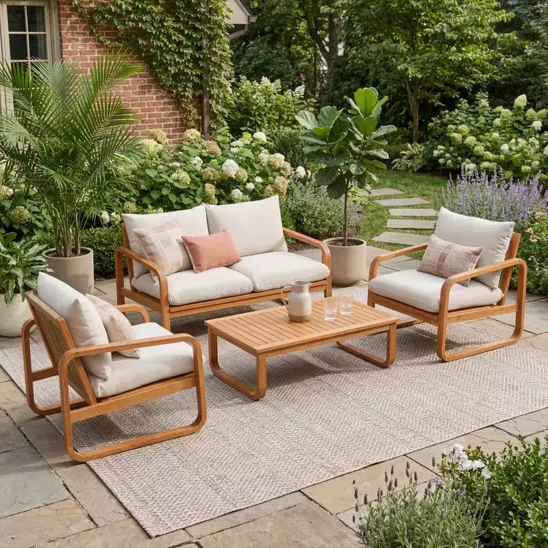 Christopher Knight Home Thao Ensemble de 4 pièces de salon de jardin moderne en bois d'acacia avec coussins et table à lattes