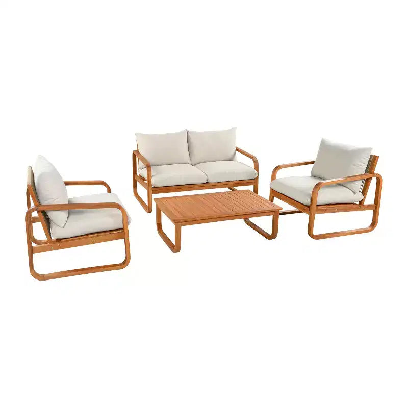 Christopher Knight Home Thao Ensemble de 4 pièces de salon de jardin moderne en bois d'acacia avec coussins et table à lattes
