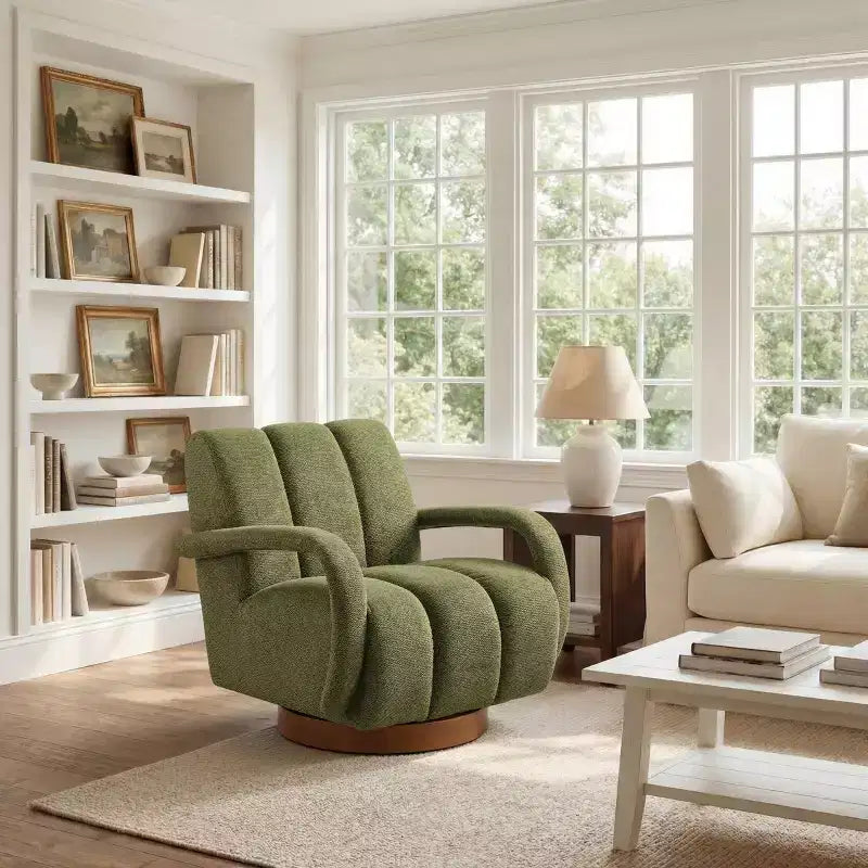 Art Leon Swivel Accent Chair, Modern Fabric Upholstered Arm Chair, Single Sofa Chair with Solid Wood Base