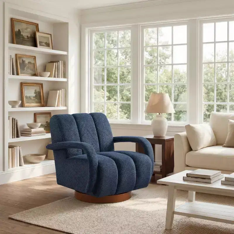 Art Leon Swivel Accent Chair, Modern Fabric Upholstered Arm Chair, Single Sofa Chair with Solid Wood Base