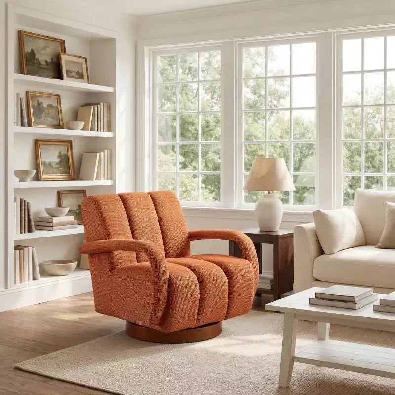 Art Leon Swivel Accent Chair, Modern Fabric Upholstered Arm Chair, Single Sofa Chair with Solid Wood Base