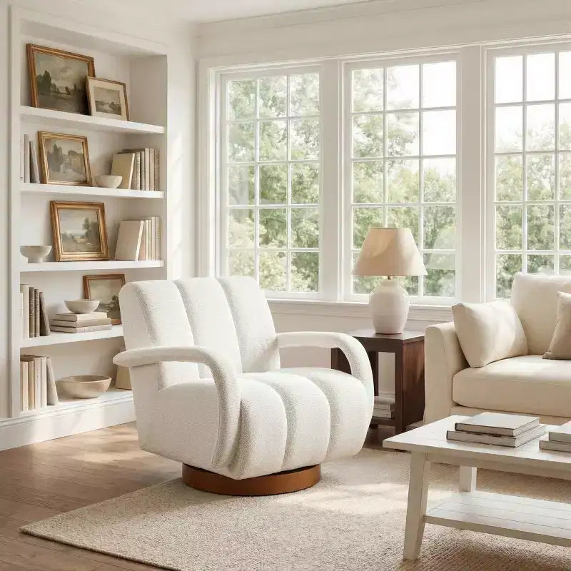 Art Leon Swivel Accent Chair, Modern Fabric Upholstered Arm Chair, Single Sofa Chair with Solid Wood Base